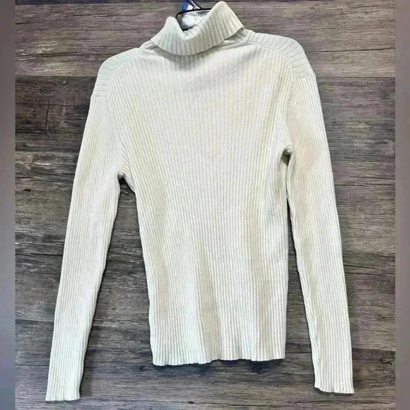 LL BEAN White Womens Ribbed Turtleneck Size XL - Picture 2 of 4